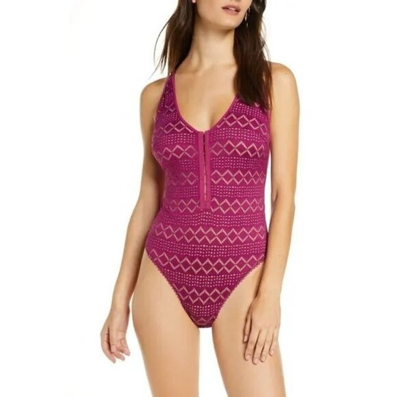 𝅺nwt Intimately Free People Thank You Never Thong Bodysuit Lace Magenta XS - Picture 1 of 12